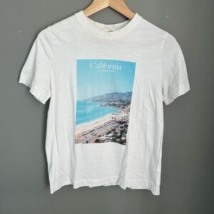 H&M White California Print Short Sleeve Tee
